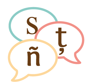 Three speech bubbles with the letters S, ț, and ñ, representing psychotherapy services in English, Romanian, and Spanish.
